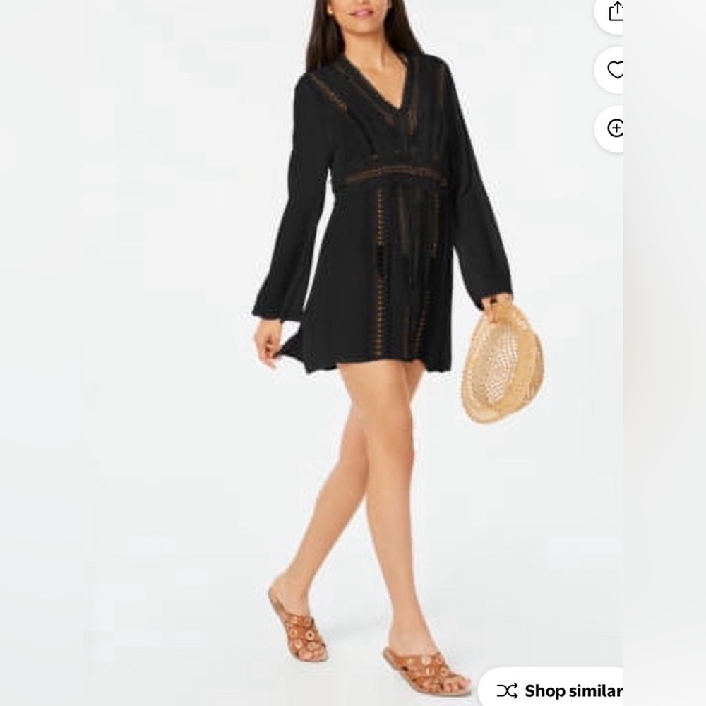Raviya Women's Crochet Tunic Dress Swim Cover-Up Black